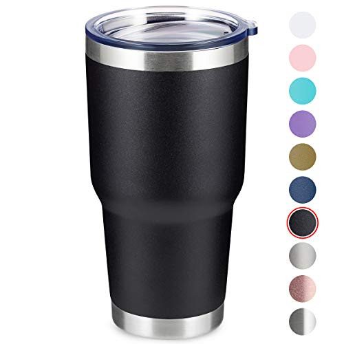 COKTIK 30 oz Stainless Steel Tumbler Double Wall Vacuum Insulated Coffee Travel Mug with Lid Durable Powder Coated Insulated Coffee Cup for Cold  Hot Drinks Black