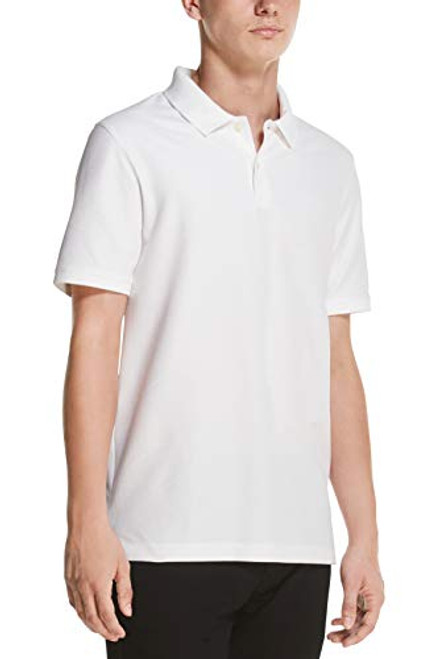 DKNY Mens Solid Pique Cotton Short Sleeve Polo Shirt Standard White Medium