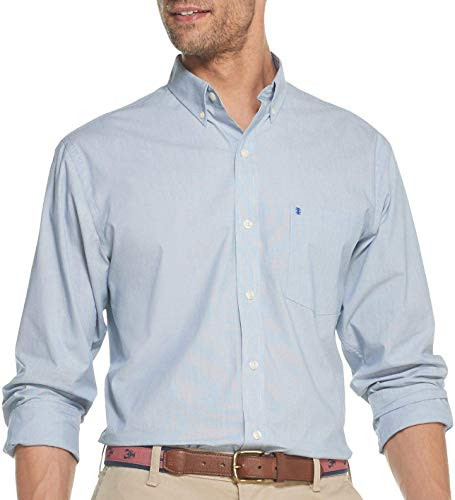 IZOD Mens Button Down Long Sleeve Stretch Performance Solid Shirt True Blue Medium