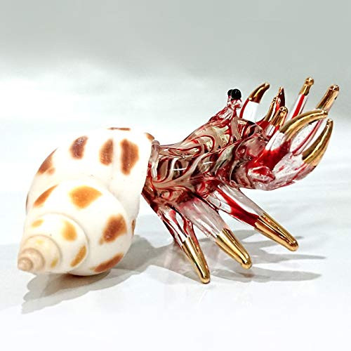 Sansukjai Seashell Hermit Crab Miniature Figurines Animals Hand Blown Glass Art 22k Gold Trim Collectible Gift Decorate Multi Red
