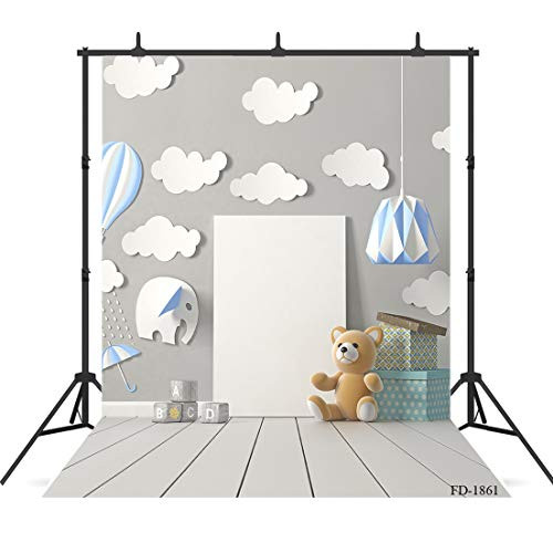 FUWOOD 5x7ft Baby Room Lovely Bear Wooden Floor Photo Backdrop for Photo Studio Dreamlike Photography Background Birthday Party Decor Newborn Baby Shower Children Photo Studio Props