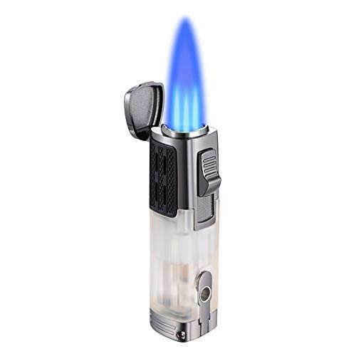 Torch Lighters Triple Jet Flame Butane Lighter 3 Flame Torch Lighter Fluid Refillable Jet Lighter with Puncher Cutter Butane Window Butane Not Included Light Gray