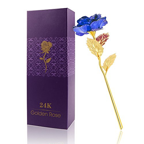 24k Gold Plated Foil Rose Flower Long Stem Dipped Valentines Day Gift For Her US 