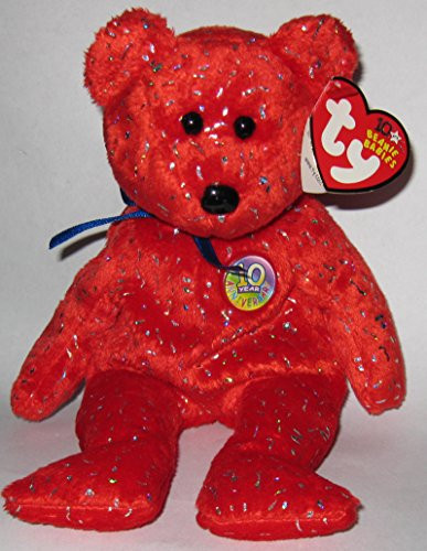 TY Beanie Babies Decade the 10 Year Anniversary Bear Plush Toy Stuffed Animal  Red Version