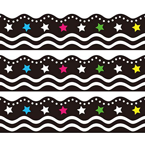 Black White Stripe Star Dots Bulletin Board Border Trim for Classroom Chalkboard Whiteboard Decoration Scalloped 36ft