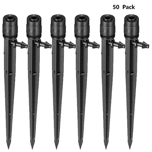LXcom Irrigation Drippers Drip Emitters Micro Spray Adjustable 360 Degree Full Circle Pattern Water Flow Irrigation Drippers Micro Bubbler Sprinkler Drip System Parts Drip Irrigation 50 PackBlack
