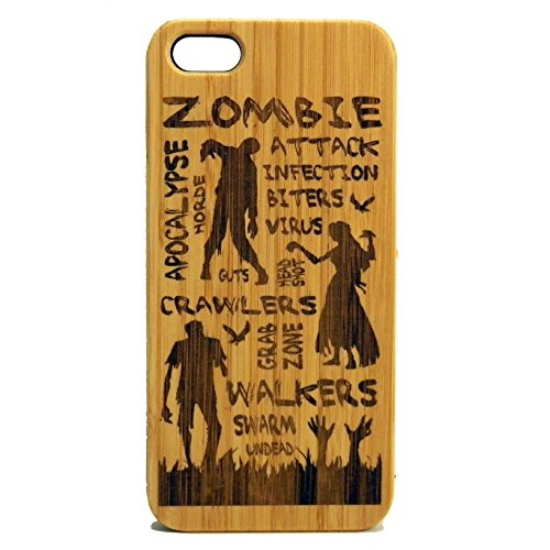 iMakeTheCase Zombie Attack Case for iPhone 5 iPhone 5S or iPhone SE 2016 EcoFriendly Bamboo Wood Cover  Apocolypse Dead Walking Monster