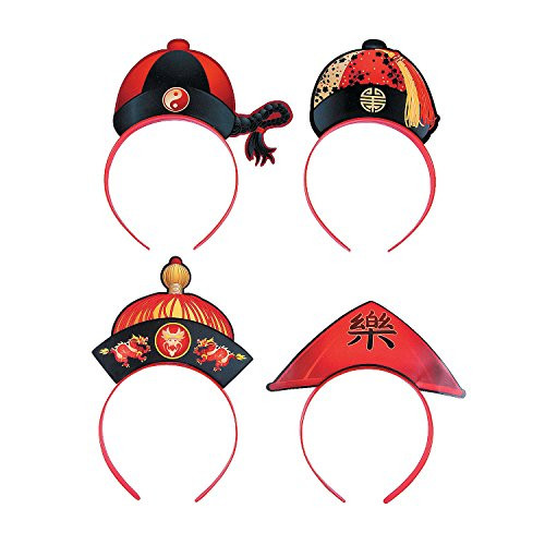 Fun Express - Asian Hat Headbands for Chinese New Year - Apparel Accessories - Hats - Head Boppers - Chinese New Year - 12 Pieces