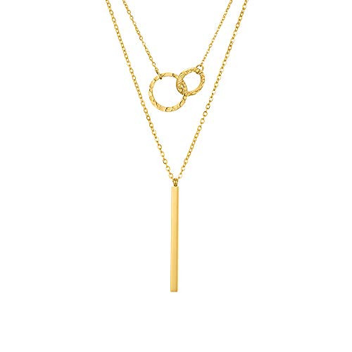 EXGOX Layered Choker Necklace Pendant Dainty Mini Loose and Tiny Chokers Layered Circle Necklace Bar Y Pendant 14K Real Gold Plated Necklace For Women EXGOX Layered Choker Necklace Pendant Dainty Mini Loose and Tiny Chokers Layered Circle Necklace Bar Y Pendant 14K Real Gold Plated Necklace For Women