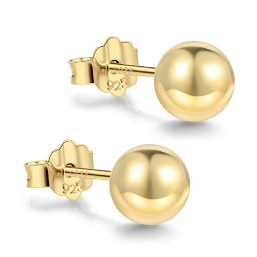 18K Gold Plated Sterling Silver Ball Stud Earrings 3mm8mm Options Simple Polished Ball Studs Hypoallergenic Jewelry 9mm