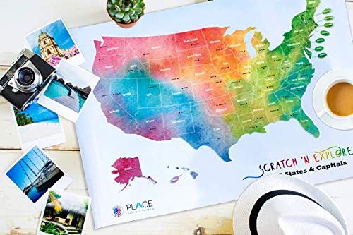 USA Scratch Off Map States Capitals Travel Gift Scratch Reveals USA States and Capitals with 2 Scratch Picks and Travel Tube Fun Trivia Quiz for Family and Classroom Geography Education Game USA Scratch Off Map States Capitals Travel Gift Scratch Reveals USA States and Capitals with 2 Scratch Picks and Travel Tube Fun Trivia Quiz for Family and Classroom Geography Education Game