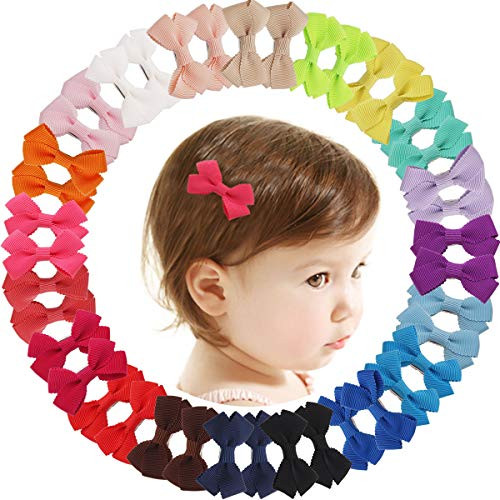 DeD 40Pieces 2 Inch Tiny Hair Bows Boutique Grosgrain Ribbon Bows With Alligator Small Hair Clips for Girls Infant Toddlers Kids In Pairs