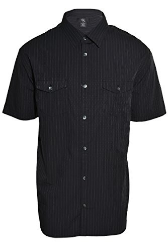Calvin Klein Mens Striped Short Sleeve Button Up Shirt L Black