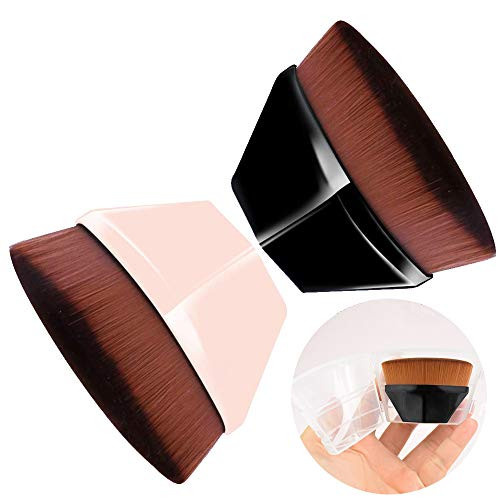 Canvall Foundation Makeup Brushes 2PCS Black  Pink Blush Brush Liquid Powder Foundation Brush for Blending Liquid Cream or Flawless Powder Cosmetics with Protective Case