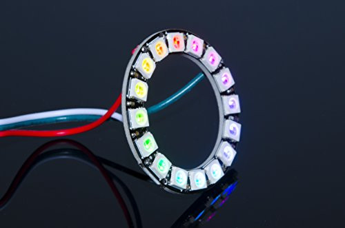 ACROBOTIC 16Pixel Addressable 24Bit RGB LED Ring Black PCB 5V WS2812B WS2811 Includes 3Pin JSTSM Wires Pair FemaleMale