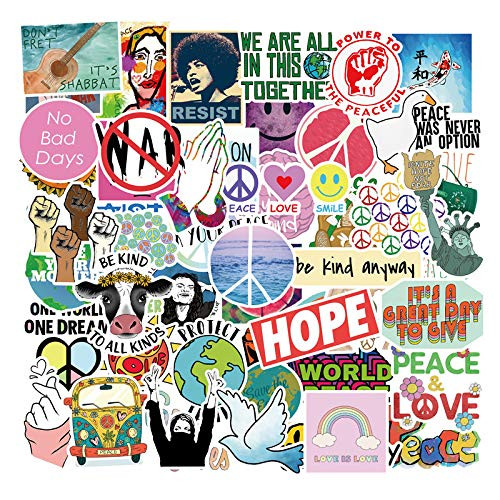 50 Pcs Love and Peace Stickers Hope Decals for Water Bottle Hydro Flask Laptop Luggage Car Bike Bicycle Waterproof Vinyl Stickers Pack