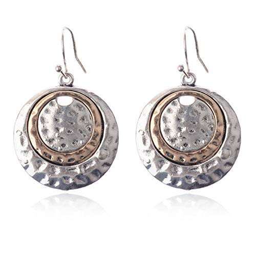 DRosse Handmade Ethnic Boho Retro Gold Matte Small Round Circle Dangle Drop Earrings Vintage Silver Hoop Hook Earrings for Women Girls Statement Jewelry Silver