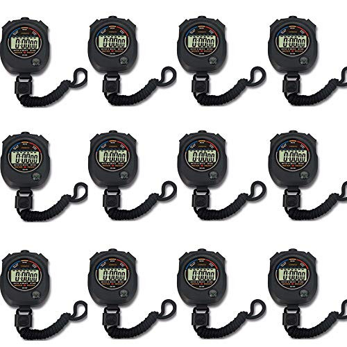 Pgzsy 12 Pack MultiFunction Electronic Digital Sport Stopwatch Timer Large Display with Date Time and Alarm FunctionSuitable for Sports Coaches Fitness Coaches and Referees