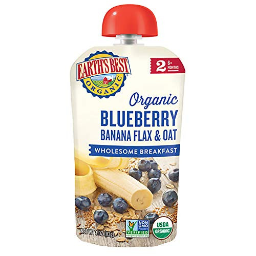 Earths Best Organic Stage 2 Baby Food Banana Blueberry Breakfast 4 oz Pouch Pack of 12