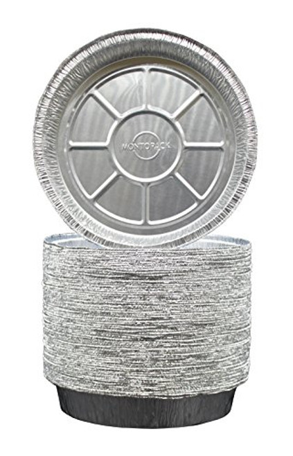 9 Inch Round Tin Foil Pans - Freezer & Oven Safe Disposable Aluminum - For Baking, Cooking, Storage & Reheating - Pack of 50 - By MontoPack 9 Inch Round Tin Foil Pans - Freezer & Oven Safe Disposable Aluminum - For Baking, Cooking, Storage & Reheating - Pack of 50 - By MontoPack