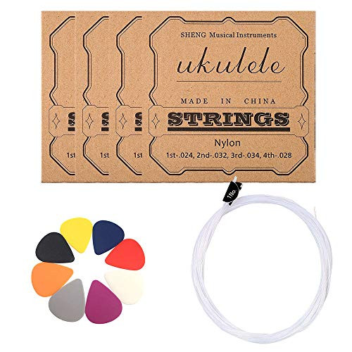 OHOH Ukulele Strings 4 Sets of Nylon Ukulele Strings with Felt Ukulele Picks for Soprano 21 Inch Concert 23 Inch Tenor 26 Inch Ukulele With 8 Ukulele plectrum