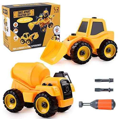 XQW Take Apart Toys Construction Truck Take Apart Toy for Boys Kids  Mixer  Bulldozers Gift Toys for 34567 Year Olds Boys  DIY Kids Stem Building Toy