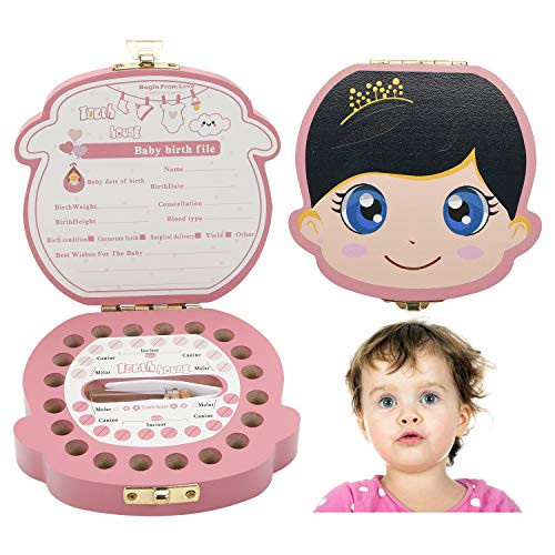 Baby Tooth Keepsake Box Deciduous Teeth Milk Teeth Saver Boxes Wooden First Tooth and Curl Memory Container for ChildKidsNewborns