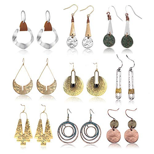 9 Pairs Vintage Drop Dangle Earrings for Women Girls Boho Earrings Jewelry Set Bohemian Statement Earrings