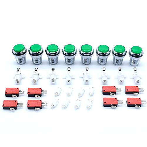 Arcity 8 Pieces 30mm Arcade LED Push Buttons Chrome Illuminated Plating with Micro Switch for Arcade Machine Games Console Mame Jamma Parts Green Durable New