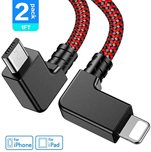 Wondrux Compatible 1FT 90 Degree Micro USB to iphone ipad OTG Data Cable Right Angle Phone Tablet Connector Cord DJI Spark Mavic Pro Platinum Air 2 Pro Zoom Remote Controller Accessories 2 Pack