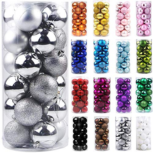 Emopeak 24Pcs Christmas Balls Ornaments for Xmas Christmas Tree  Shatterproof Christmas Tree Decorations Hanging Ball for Holiday Wedding Party Decoration Silver 2562CM