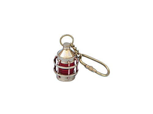 Hampton Nautical Solid Brass Anchor Red Lantern Key Chain, 5"