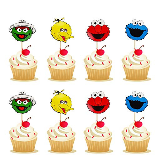 48 Pack Sesame Elmo Street Cake Topper Sesame Street Happy Birthday Party Supplies Cupcake Topper Sesame Street Cake Decorations Sesame Street
