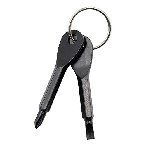 Cyful 2pcs Portable Keychain Screwdrivers Tool Stainless Steel Key Ring Screwdrivers Phillips  Slotted Screw Head