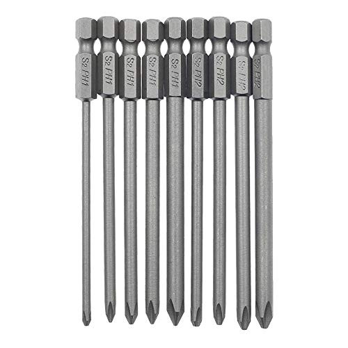 Cyful 9PCS Phillips Screwdriver Bit Set S2 Steel Magnetic Cross Phillips Screw Head Screwdriver Bits 14 Hex Shank 4 inch length