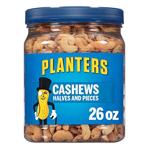 PLANTERS Cashew Halves  Pieces 26 oz Resealable Canister  Energy Snacks  Snacks for Adults  Shareable Snacks  Kosher