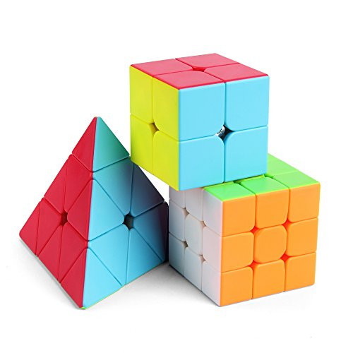 Roxenda Speed Cube Set, Stickerless Magic Cube Set of 2x2x2 3x3x3 Pyramid Frosted Puzzle Cube