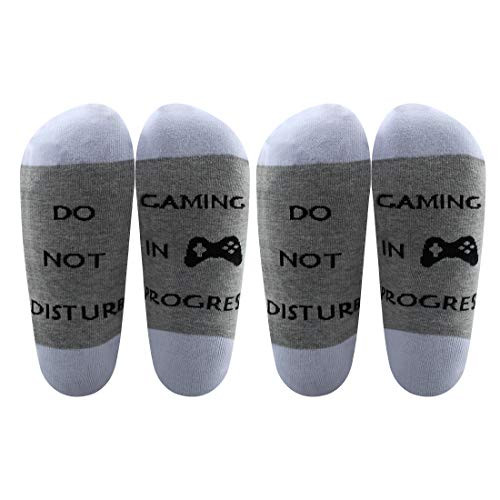 LEVLO Funny Gamer Gift Do Not Disturb Gaming In Progress Socks Video Game Lover Gift Remote Gamer Mens Socks 2 PairsSet
