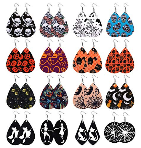 Sunmoon Halloween Earrings for Women Ladies Teardrop Faux Leather Dangle Earrings Lightweight Halloween Costume Party Decoration Supplies