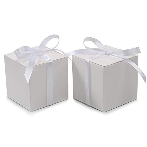 COTOPHER 60pcs Small Gift Boxes Favor Boxes 2x2x2 inches Paper Gift Boxes with Ribbons Candy Box for Wedding Favors Baby Shower Bridal Shower Birthday Party White
