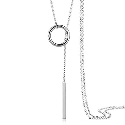 925 Sterling Silver Round Stick Cross Bar Lariat Y Pendant Necklace Long Tassel Sweater Chain for Women Gift Sterling Silver