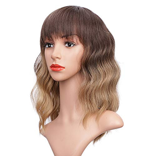 Short Brown Wig Wavy Bob Wigs with Bangs Ombre Brown Synthetic Wig Shoulder Length Curly Wavy Wig Natural Looking Wigs for Girls Cosplay Daily Use 14 Inch Short Brown Wig Wavy Bob Wigs with Bangs Ombre Brown Synthetic Wig Shoulder Length Curly Wavy Wig Natural Looking Wigs for Girls Cosplay Daily Use 14 Inch