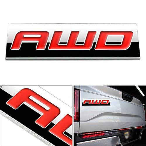 1x 3D Chrome Finish Metal AWD Emblem Alloy Badge Sticker Chrome Red