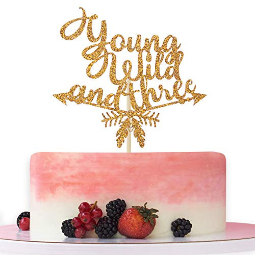 Gold Glitter Young Wild and Three Cake Topper  Happy 3rd Birthday  Hello 3  Three Theme Birthday Anniversary Party Decoration