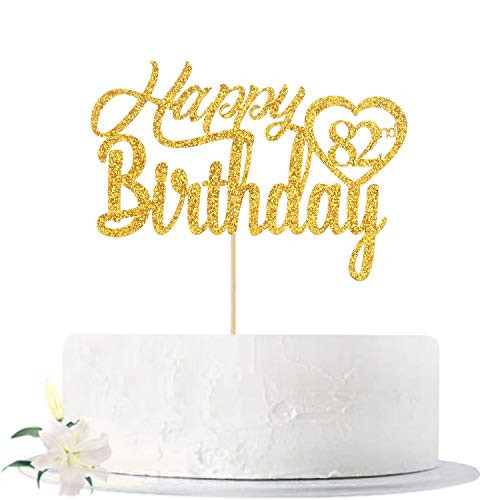 Gold Glitter Happy 82nd Birthday Cake Topper Hello 82 Cheers to 82 Years Old Eightytwo Years Old Party Decoration Supplies