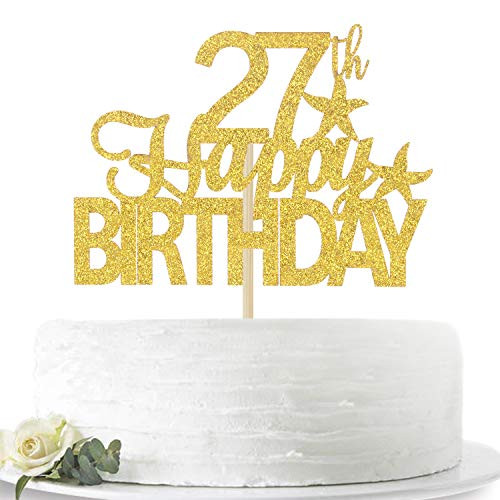 Gold Glitter Happy 27th Birthday Cake Topper Hello 24 Cheers to 24 Years Old 24 Years Old Party Decoration Supplies