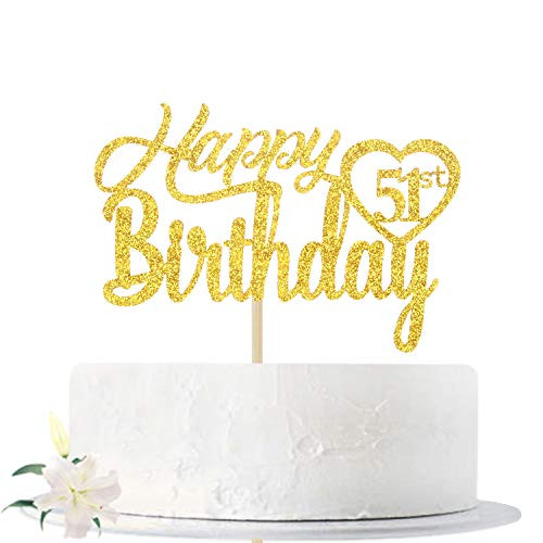 Gold Glitter Happy 51th Birthday Cake Topper Hello 51 Cheers to 51 Years Old Fiftyone Years Old Party Decoration Supplies