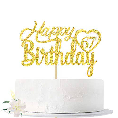 Gold Glitter Happy 67th Birthday Cake Topper Hello 67 Cheers to 67 Years Old Sixtyseven Years Old Party Decoration Supplies
