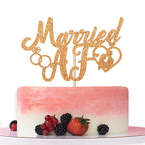 Gold Glitter Married AF Cake Topper Just Married Mr and Mrs Bridal Shower Wedding Party Decorations