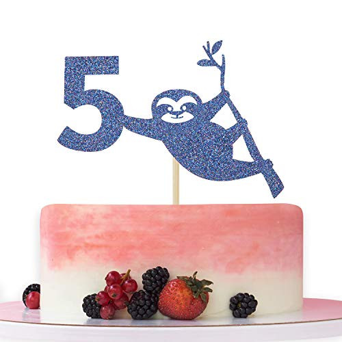 Blue Glitter Five Cake Topper for 5th BirthdayAnniversary Cake Decorations Happy 5th Birthday 5th Wedding Anniversary Party Decorations